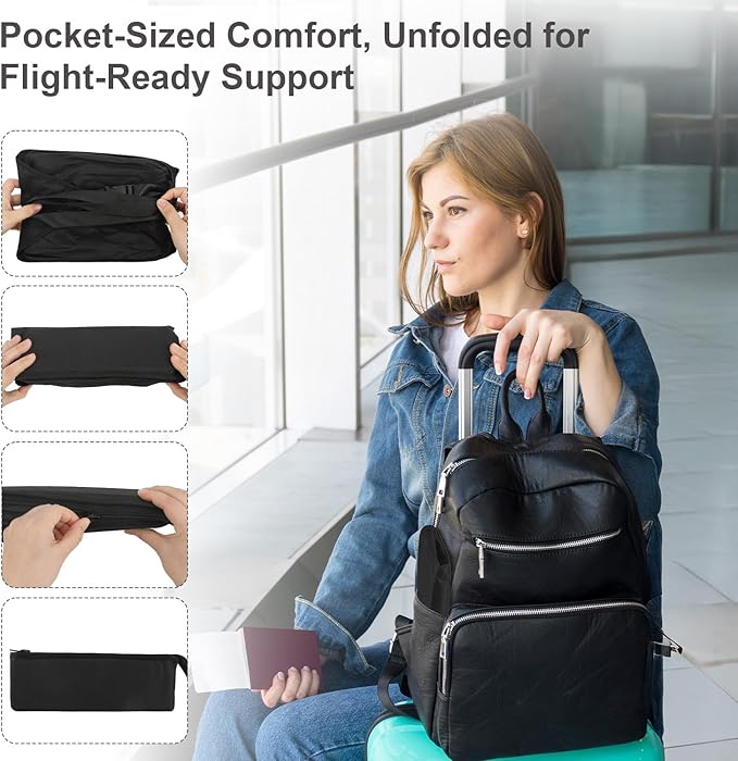 Foot Hammock for Plane Travel, Upgraded Airplane Foot Rest with Memory Foam, Hardboard, Portable Zippered Leg Hammock for Long Flight, Under Desk Footrest, No Collapse Foot Sling, Travel Essentials