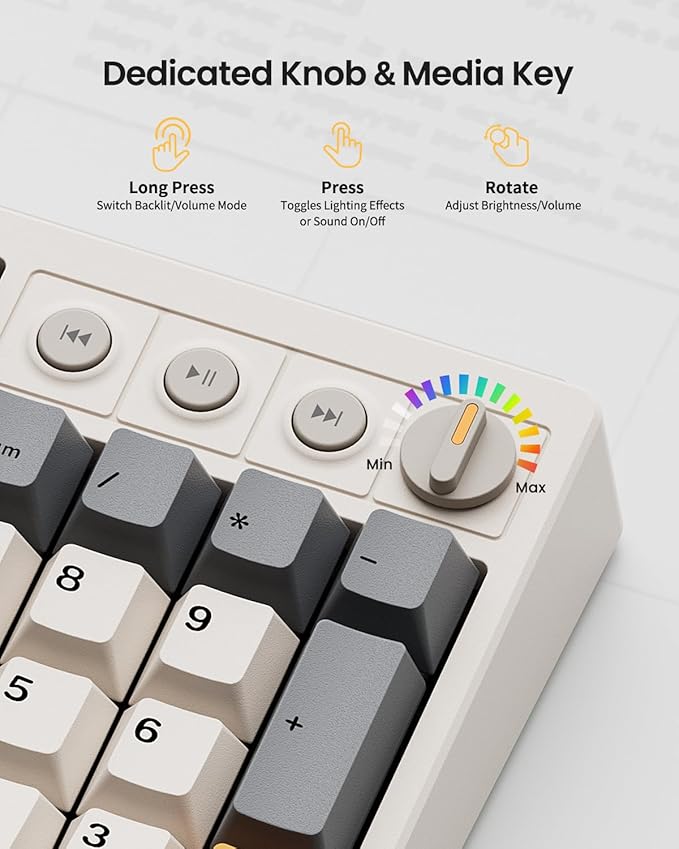 Wireless Mechanical Keyboard,104 Keys 100% Full Size with Number Pad,Gasket Mounted Creamy Sound,Hot Swappable,Knob& Media Keys,Bluetooth/2.4GHz/USB-C for Gaming/Typing/Win/Mac/PC (Retro Beige)