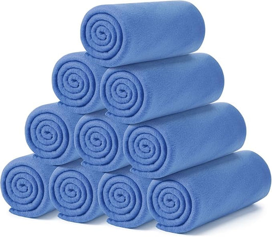Buryeah 10 Pcs Fleece Blanket Bulk Soft Warm Blankets Cozy Fleece Lightweight Throw Blankets Plush Pet Throw Blanket for Home Bed Sofa Office Wedding Gifts Travel(50" X 60",Bright Blue)