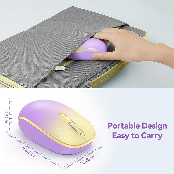 TECKNET Wireless Mouse, 2.4G Quiet Computer Mouse with USB Receiver, 4 Buttons Portable Cordless Mice for Chromebook, Laptop, PC, Mac, 800/1200/1600 DPI - Pink-Yellow Gradient
