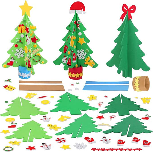 Aneco 12 Kits DIY Foam Christmas Tree Crafts Including Foam Christmas Tree Assortment Christmas Foam Stickers for Christmas DIY Home Activities