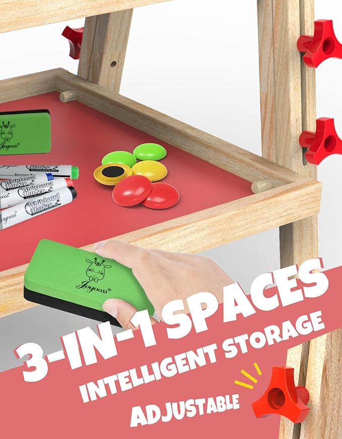 JOYOOSS Easel for Kids Art Easel Kids Easels for Toddlers Easel, Toddler Art Easel Dual-Sided Adjustable Wooden Magnetic Board for Kids Easel for Toddlers 3-4 Years and Art Easel for Kids Ages 4-8