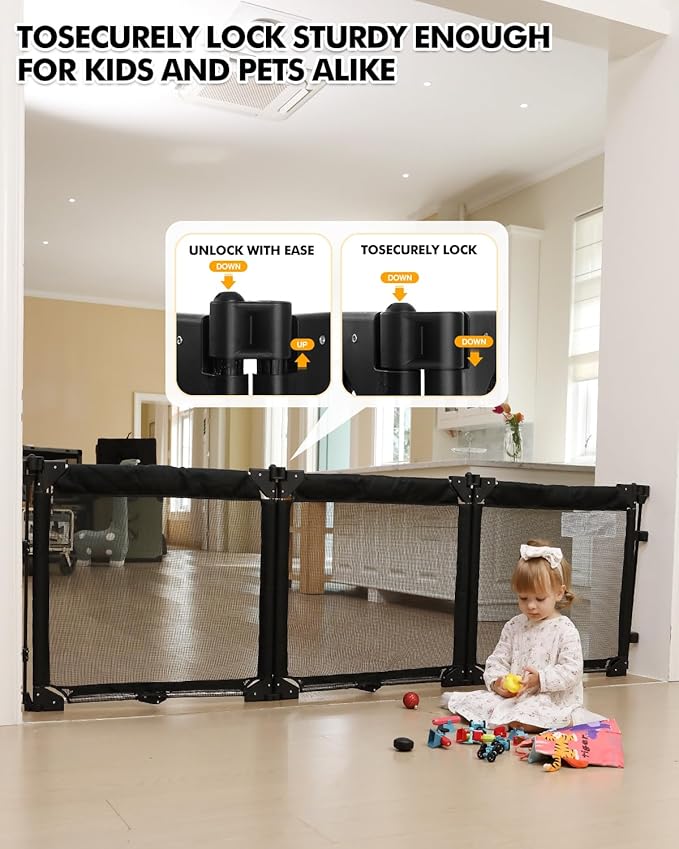 Extra Wide Baby Gate Playpen with Heat-Resistant Mesh,3 Panel Foldable Baby Fence,Indoor/Outdoor Safety Barrier,Dog Playpen & Fireplace Gate