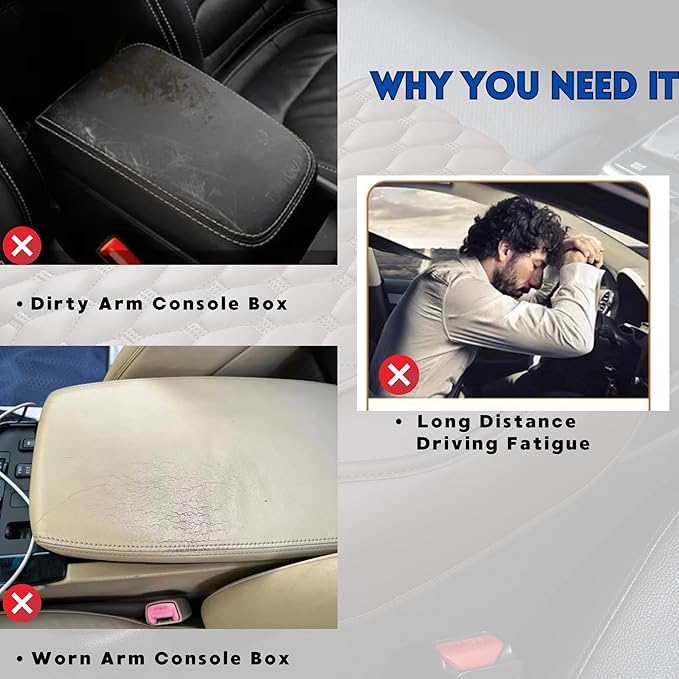 Car Armrest Cushion Pad Auto Center Console Cover with Storage Bag Memory Foam Arm Rest Console Pad Leather Universal Fit for Most Vehicles (Thick Pad, Grey)