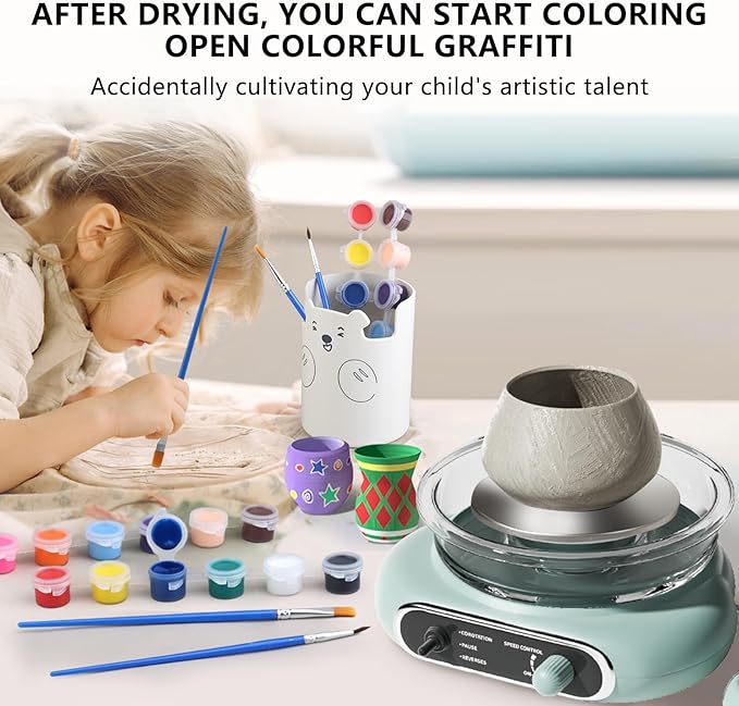 BIYQFCR Mini Pottery Wheel - 4.7Inch Rotating Electric Pottery Wheel, Pottery Wheel for Adults,Comes with 8Plastic Tools and 6Clay Sets,Suitable for Kids,Teenagers and Adults Beginners Craft Clay Kit