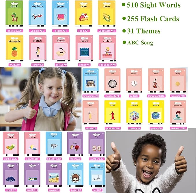 ABC Learning Toddler Girl Toys Talking Flash Cards with 510 Sight Words, Montessori Educational Toys for 2 3 4 5 6 Year Old, Pocket Speech Therapy Materials, Autism Sensory Toys, Birthday Gift Ideas