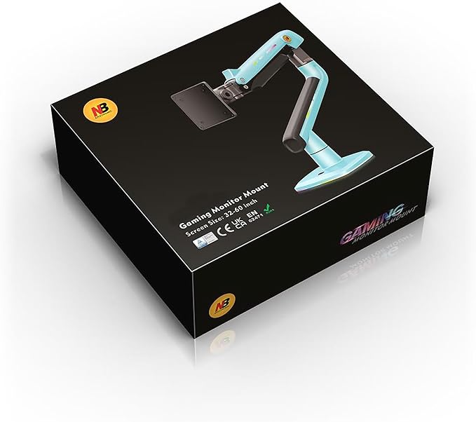 NB Gaming Monitor Arm or for 32 to 60 Inches Screen, Load up to 20 kg, VESA 75/100, RGB-Light, Heavy Duty, Multi Angle Adjustable, Premium Aluminum, Blue