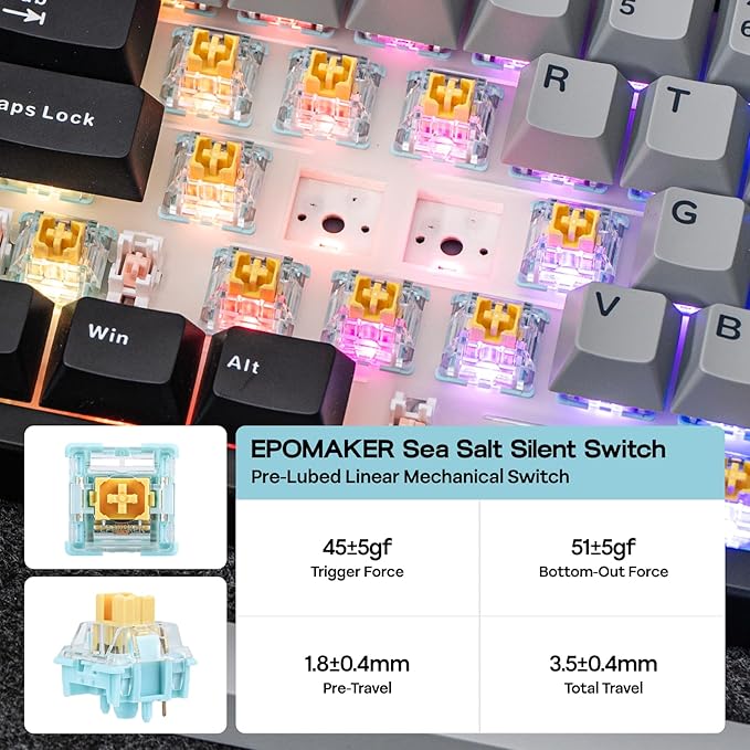 EPOMAKER TH108 PRO Full Size Mechanical Keyboard with Screen & Knob, Wireless Gaming Keyboard with 10000mAh, Creamy Gasket, Hot Swap, Custom Driver, RGB Backlight (Black, Sea Salt Silent)