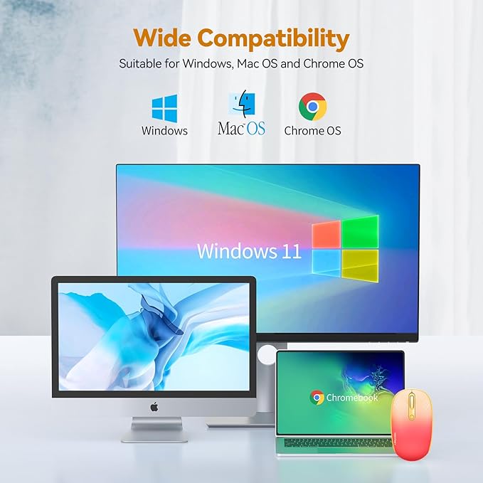 TECKNET Wireless Mouse, 2.4G Quiet Computer Mouse with USB Receiver, 4 Buttons Portable Cordless Mice for Chromebook, Laptop, PC, Mac, 800/1200/1600 DPI - Red-Pink Gradient