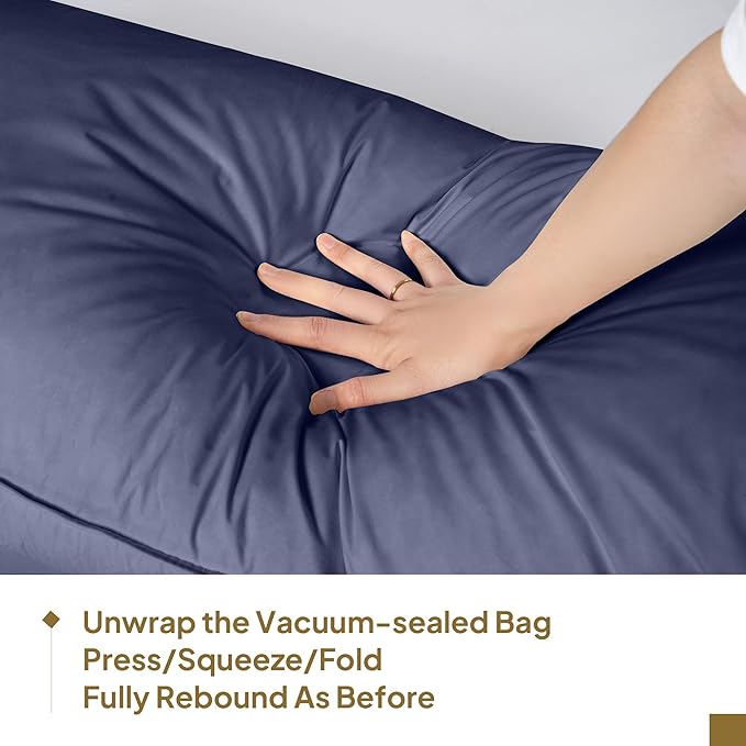 Goose Down & Feather Body Pillows for Adults, Full Length Firm Hugging Pillow Insert for Side Sleepers, Breathable Large Long Pillow for Bed with 100% Organic Cotton Shell, (Navy Blue 20"x60")