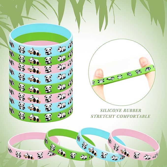 Batiyeer 36 Pcs Panda Rubber Bracelets Cute Panda Silicone Wristbands Silicone Bracelet Stretch Wrist Bands for Kids Panda Theme Birthday Party Decorations Student Rewards Gifts, 3 Colors
