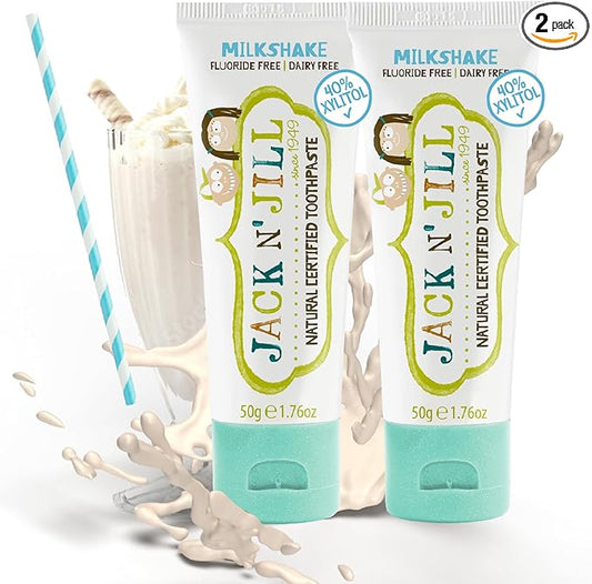 Jack N' Jill Natural Toddler Toothpaste for Baby, Kids and Infants 6 Months & Up, Fluoride Free Training Toothpaste for Toddlers 1-3 (1.76 Fl Oz (Pack of 2), Milkshake)