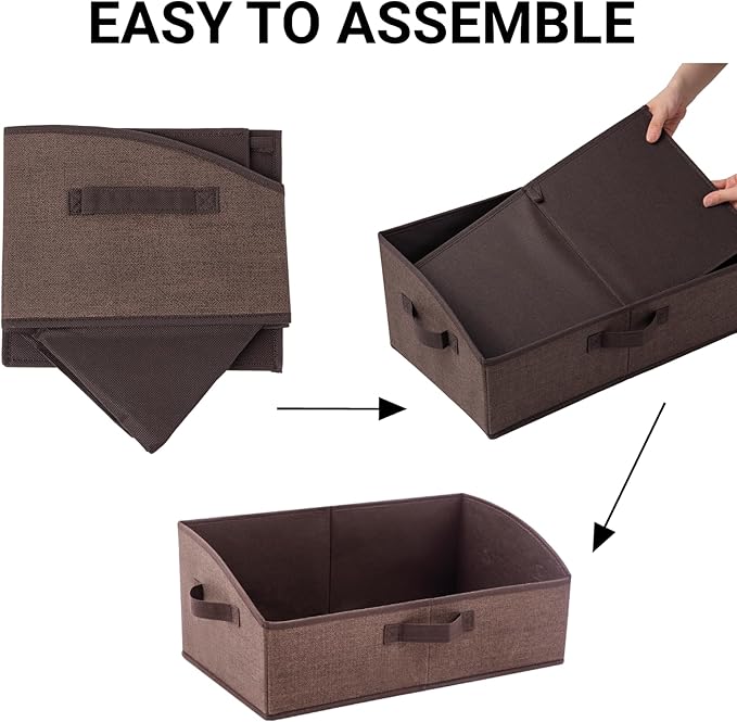 3 Pack Closet Organizers, Foldable Clothes Storage Organizers with Handles, Large Capacity, Sturdy Drawer Storage Boxes for Clothing, Underwear, Books, Shelves, Wardrobe Organizing, Brown