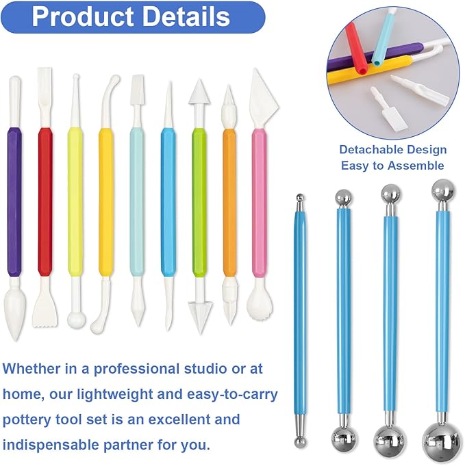 Clay Tools Kit, 13 PCS Polymer Clay Tools, Essential Ceramic Clay Sculpting Tools, Air Dry Clay Tools for Pottery, Clay Modeling, Carving and Sculpting, Suitable for Kids, Adults and DIY Enthusiasts