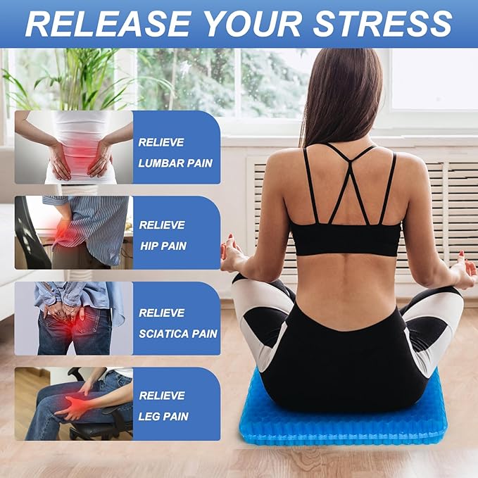 Gel Seat Cushion for Long Sitting - 18" x 16" x 2.4" (Extra Thick＆Soft) Gel Cushion for People Over 200 lbs, Pressure Relief Cushion for Office Chair, Egg Cushions for Wheelchair, Gel Pad for Car