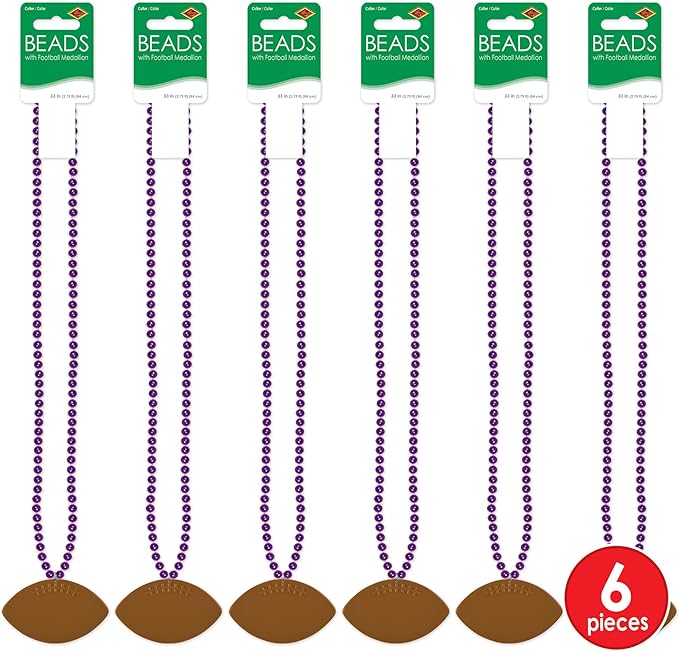Beistle 6 Piece Plastic Football Party Necklaces Game Day Sports Theme Favors, 33", Purple/Brown