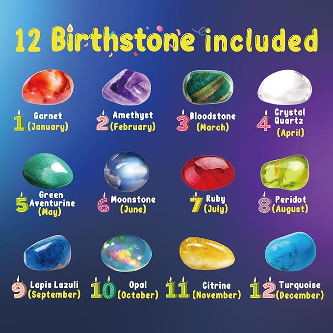 Gamerside Gemstone Dig Kit, Dig Up 12 Genuine Birthstone, Rocks and Minerals, Birthday Cake Gem Digging Kit for Kids Age 6 7 8 9 10 11 12, Science Kit Birthday Gifts Toys for Boys and Girls