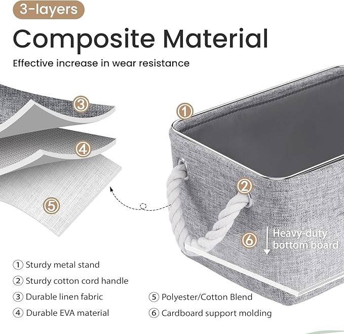 VQRTEXA Storage Baskets for Shelves 11.8x7.9x5.2 Inch, Foldable Fabric Storage Bins with Handles, Small Storage Baskets for Organizing Closet, Bathroom, Office, Home Organization (6-Pack, Gray)