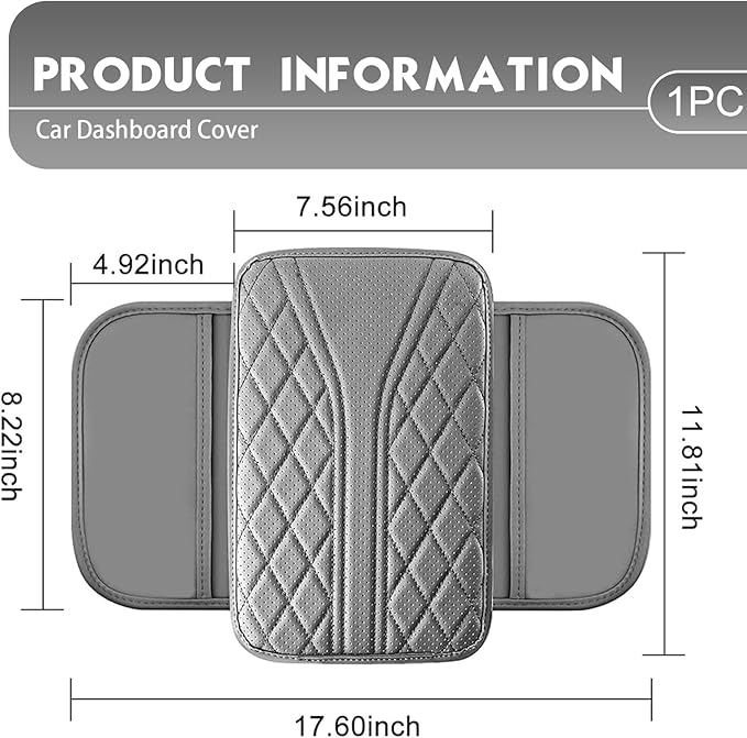 Arwrilt Car Center Console Cover, Leather Automotive Armrest Cushion with 2 Storage Bags, Breathable Armrest Cover, Universal Waterproof Arm Rest Protection Pad for SUV, Sedan, Truck (Gray)