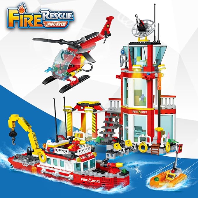 City Marine Fire Station Building Sets,740pcs STEM Toys Building Blocks Gift for Boys 6+ (Compatible with Lego)
