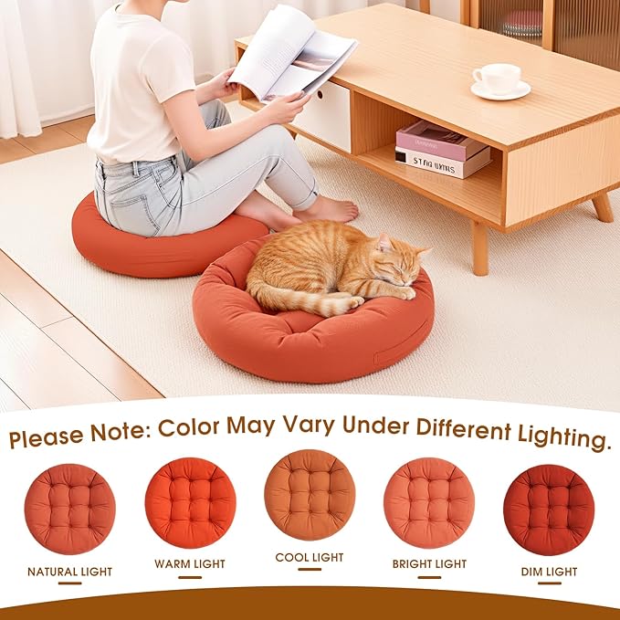 2Pcs Floor Pillows for Adults, 22x22x6 Inch Meditation Cushions, Large Round Sitting Cushion Living Room Memory Foam Pillow for Sitting (2, Orange, 22x22x6 Inch)