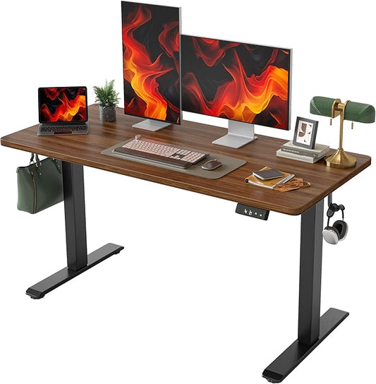 TIQLAB Electric Standing Desk, Adjustable Height Stand up Desk, 55 * 24 Inches Sit Stand Home Office Table with Splice Board, Black Walnut