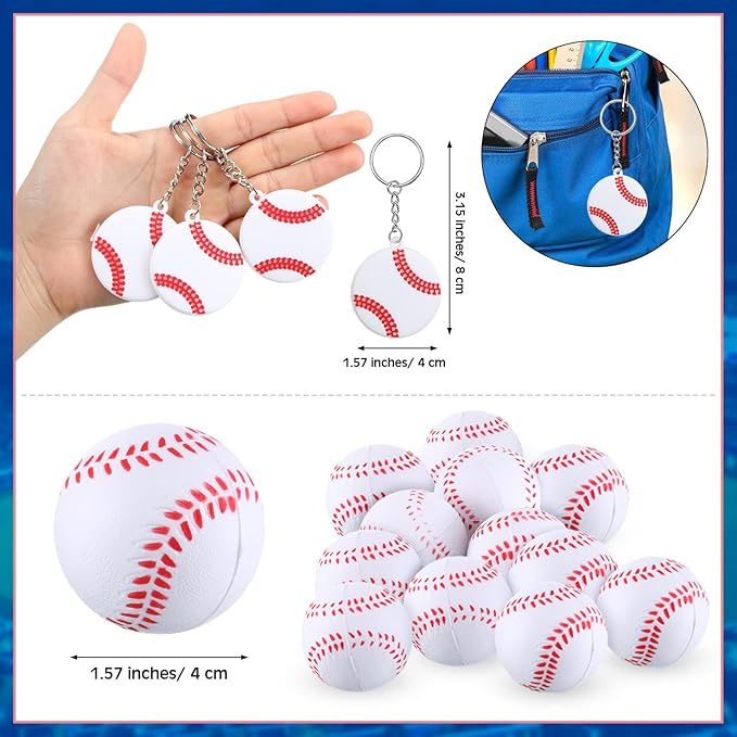 48 Pcs Baseball Party Favors for Kids Include 12 Baseball Drawstring Bags, 12 Baseball Keychain, 12 Silicone Baseball Bracelets, 12 Mini Stress Ball for Sports Birthday Supplies Decorations