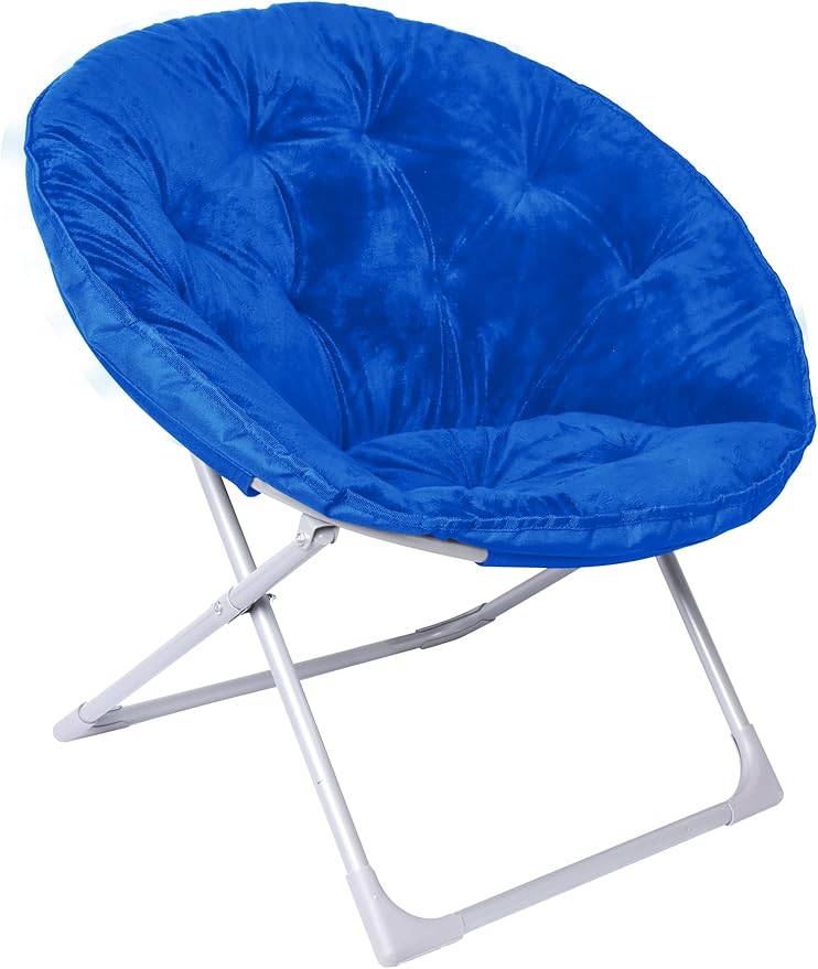 Amazon Basics Faux Fur Saucer Shaped Chair with Foldable Metal Frame, Blue, 32.3"D x 27.2"W x 32.3"H