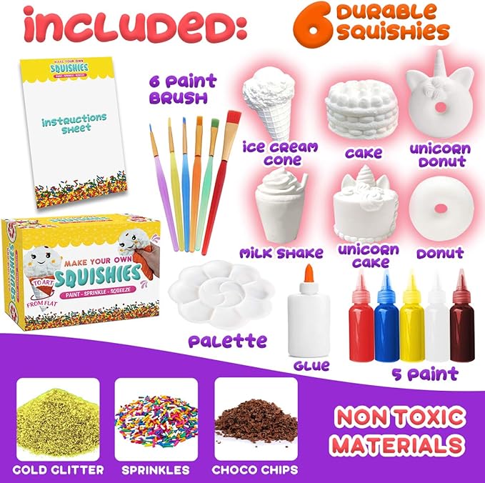 Insnug Paint Your Own Squishies Kit - Sensory Toys Squishy Painting Kit Stress Relief Squishies for Girl Kids Age 4 6 8 10 Slow Rising Squeeze Autism Toys Unicorn Gift Ice Cream Cake Milk Shake Donut