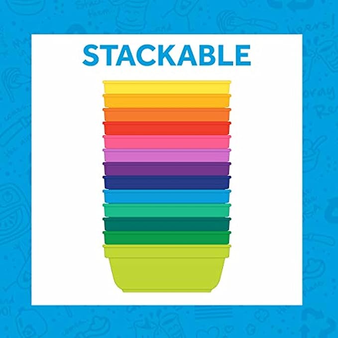 Re-Play Made in USA 12 Oz. Reusable Plastic Bowls, Pack of 3 Without Lid - Dishwasher and Microwave Safe Bowls for Snacks and Everyday Dining - Toddler Bowl Set 5.75" x 5.75" x 2", Beach Baby