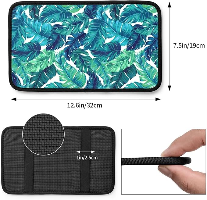 DORKEIXIA Palm Leaves Leaf Tropical Hawaiian Summer Green Auto Center Console Armrest Pad Universal Car Center Console Cover Seat Box Cover for Sedan, Van, SUV, Truck Car Accessorie