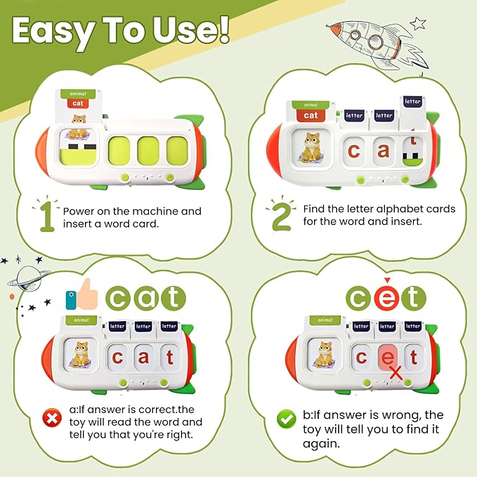 Talking Flash Cards for Toddlers 2 3 4 5 6 7 8,Sight Words Sensory Montessori Learning Toys with Autism,CVC Word Spelling & Talking ABC Flash Card for Kids,for Preschool Boys Girls