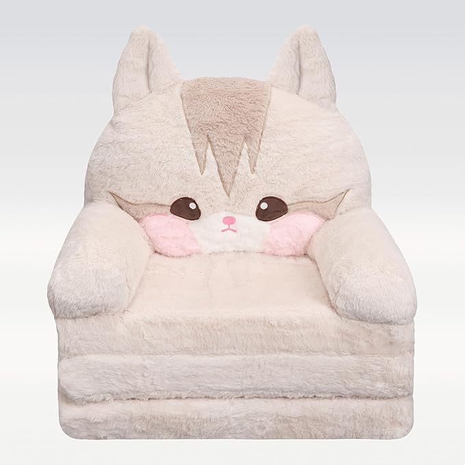 MONKISS 2-in-1 Toddler Couch Chairs Comfy, Kids Chair Couch, Mini Couch, Flip Out Sherpa Kids Sofa, Baby Couch, Chair for Toddlers 1-3, Kids Lounge Chair Reading Chair, Kids Couch Bed Fold Out, Cat