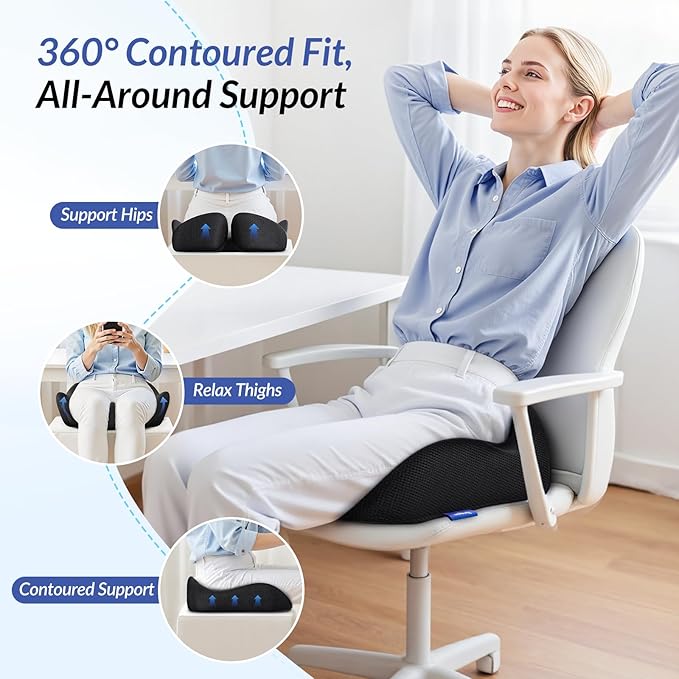 ZIKEE Pioneering Seat Cushion with Gel for Sitting without Stuffiness, Ergonomic Memory Foam Office Chair Cushion for Sciatica, Back, Tailbone Pain Relief, Anti-Slip Car Seat Cushion, Breathable Cover