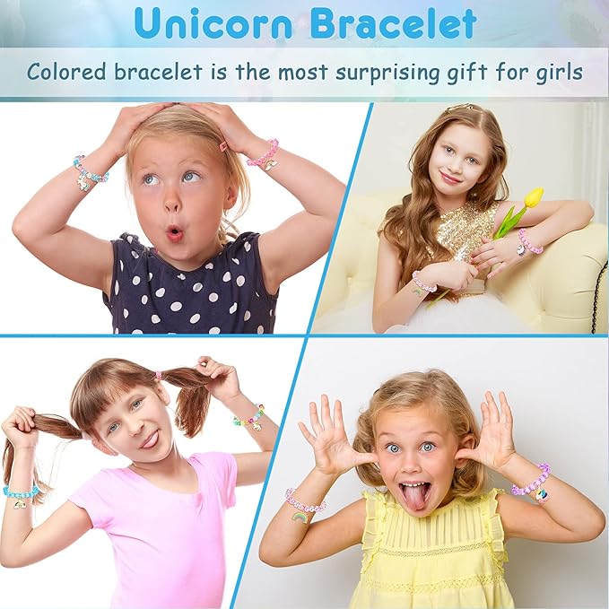 Hicarer 9 Pieces Unicorn Girls Bracelets for Toddler Little Girls Rainbow Bracelets Princess Colorful Cute Beaded Jewelry for Gift Goodie Bag Stuffers Birthday Party Favors(Fresh Style)
