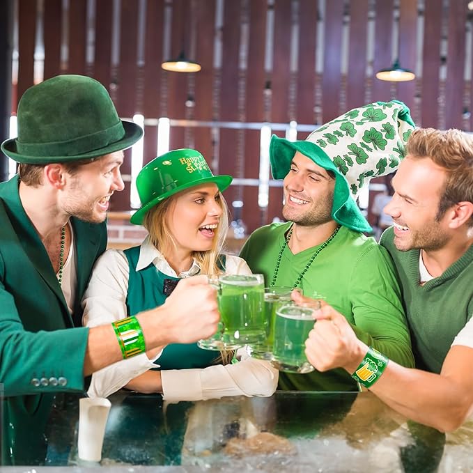 48pcs St. Patrick's Day Slap Bracelets, Lucky Shamrock Kids Snap Wristbands Toys for Irish St. Patty Party Supply