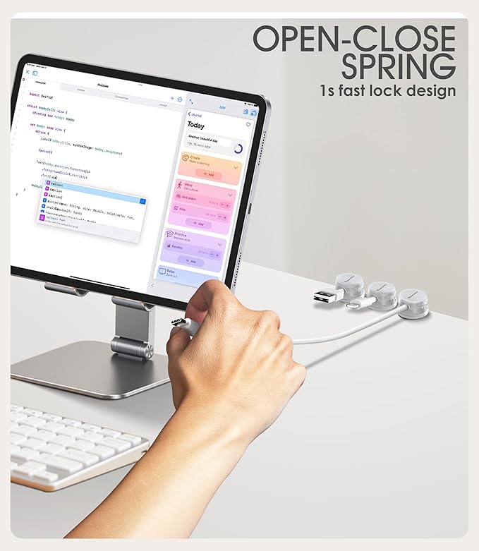 9 Pack Spring Cord Organizer Cable Clips [Locking Cable Rotatable], 2025 Latest Nearockle Phone Charging Cord Holder Cable Management for Car, Nightstand, Office Desk Accessories (Clear)