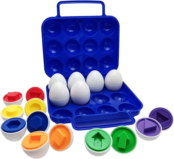 Beakabao 12pcs Color and Shape Matching Egg Set Montessori Toddler Education Classification Toys for Fine Motor Skills of The Fingers Muscles, Preschool Children Smart Puzzles Easter Gifts (Blue)