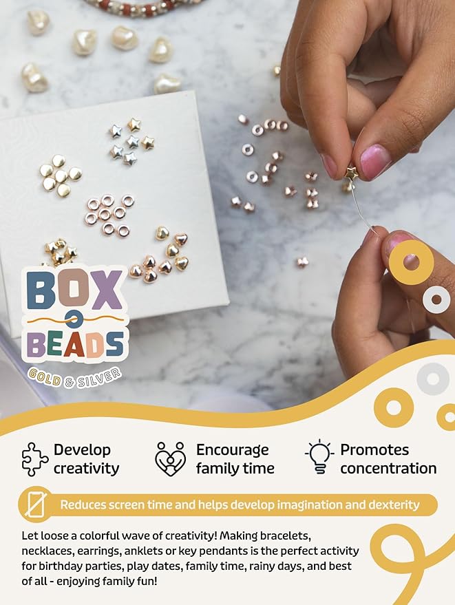 3000 Piece Gold Spacer Beads Set for Bracelet Making, Metallic, Rose, Yellow Gold and Silver Round, Stars and Hearts for Jewelry Making for Teens Adults, Friendship Bracelet Kit