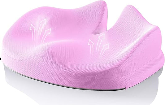 Benazcap Large Seat Cushion for Office Chair Memory Foam Coccyx Pain Relief Cushion Pillow for Back Support Non-Slip Seat Pad for Office Desk, Car Seat, Wheelchair, Sciatica-Pink