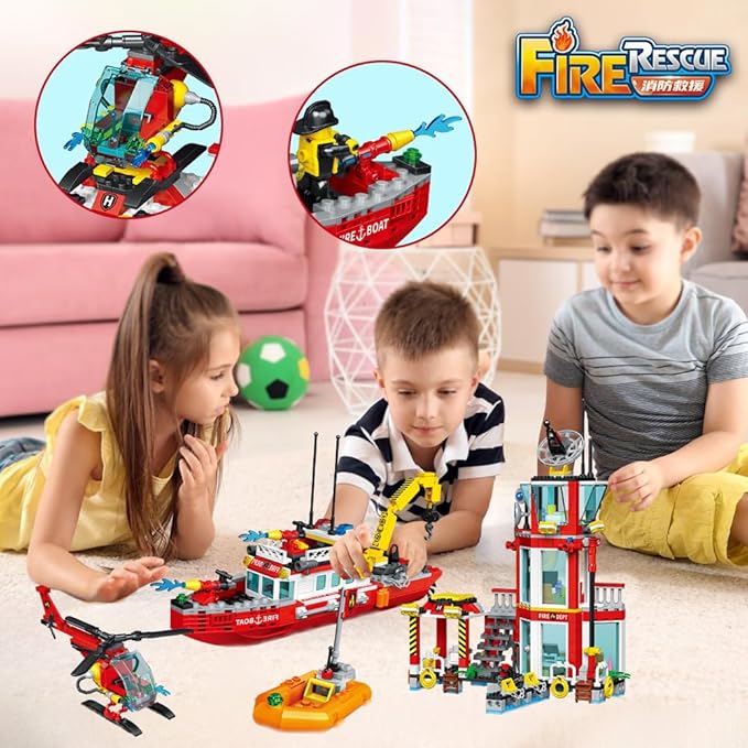 City Marine Fire Station Building Sets,740pcs STEM Toys Building Blocks Gift for Boys 6+ (Compatible with Lego)