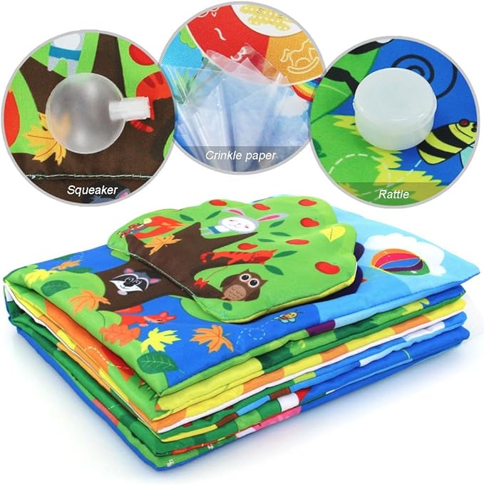 Infant Soft Book, Baby Books 6 to 12 Months, Cute Montessori Educational Newborn Baby Toys 0-3 Months, Nontoxic Fabric Touch & Feel Crinkle Cloth Books for Babies, Infants, Toddlers Visual Stimulating