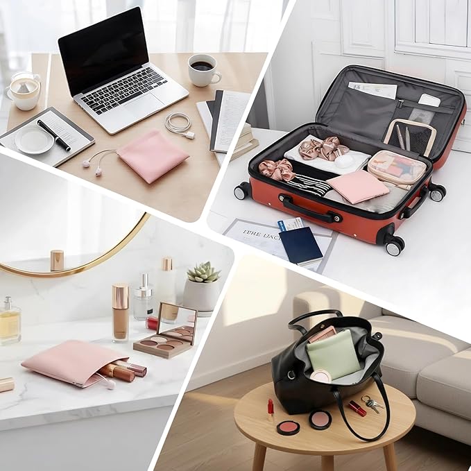 4Pcs Personalized Snap Closure Leather Organizer Pouch,Portable Small Makeup Bag for Women,Coin Purse Lipstick Cosmetics Accessories Organizer,Small Travel Kit Storage Pouch ﻿ (A)