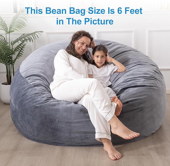 Large Bean Bag Chair: 3 ft Memory Foam Bean Bag Chairs for Adults/Kids,Bean Bag Chair with Fillings,Soft Faux Fur Fabric - Dutch Velvet, Grey, 3 Foot