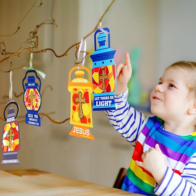 30 Sets Christian Crafts Jesus is The Lights Craft Stickers Bulk Bible Verse Religious Crafts for Kids Cross Ornaments DIY Oil Lamp Craft Kit for Sunday School Classroom Home Art and Craft