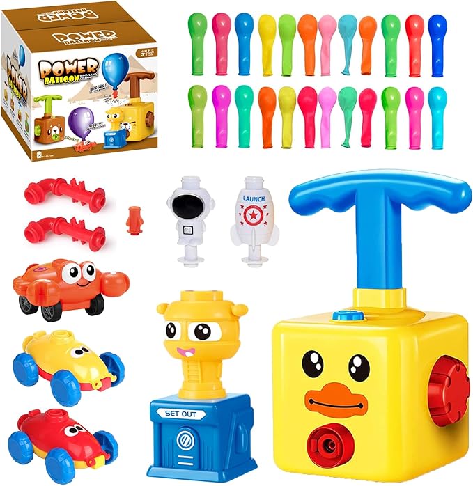 Balloon Launcher Toy Set, Balloon Powered Cars, Inertial Balloon Car, Creative Inflatable Balloon Pump Racing Car, Scientific Experiment Intelligence Education Preschool Children's Toys (Duck)