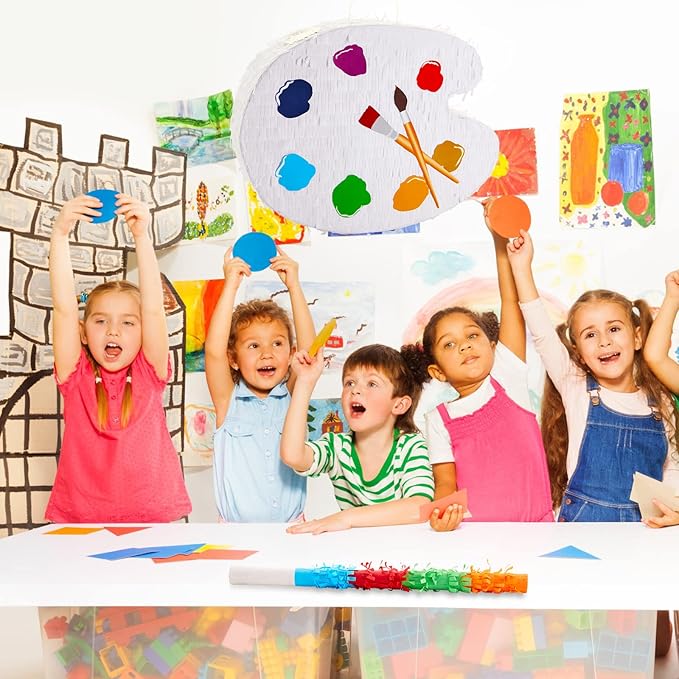 15.7 Inch Art Palette Piñata Small Paint Art Piñata with Piñata Stick Confetti Blindfold for Boys Girls Birthday Party Art Painting Party Favors Classroom Prizes Stocking Stuffers Paint Party Supplies