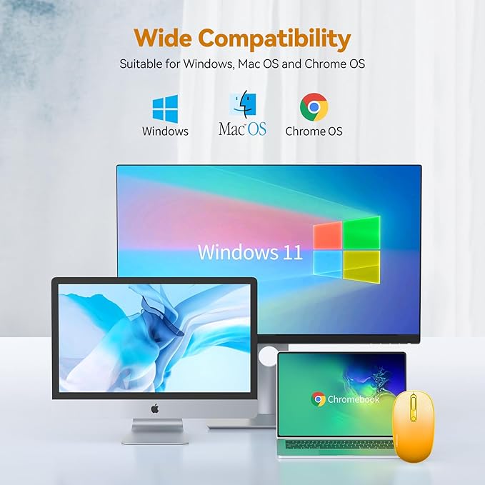 TECKNET Wireless Mouse, 2.4G Quiet Computer Mouse with USB Receiver, 4 Buttons Portable Cordless Mice for Chromebook, Laptop, PC, Mac, 800/1200/1600 DPI