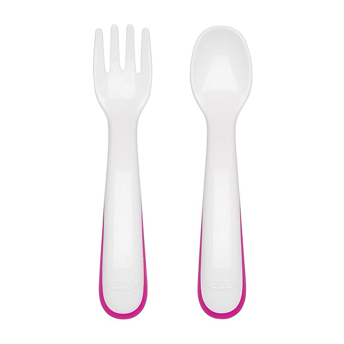 OXO Tot Plastic Fork & Spoon Set With Travel Case- Pink