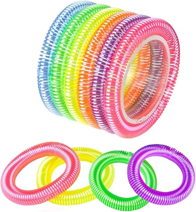 ArtCreativity Neon Spring Bracelets - Pack of 12 Elastic Plastic Wristbands in Assorted Neon Colors - Fun Party Favor, Carnival Prize, Goodie Bag Fillers, for kids and adults